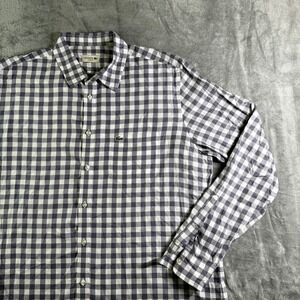 Lacoste Classic Fit XL Gingham Checkered Button Down Long Sleeve Shirt Mens
